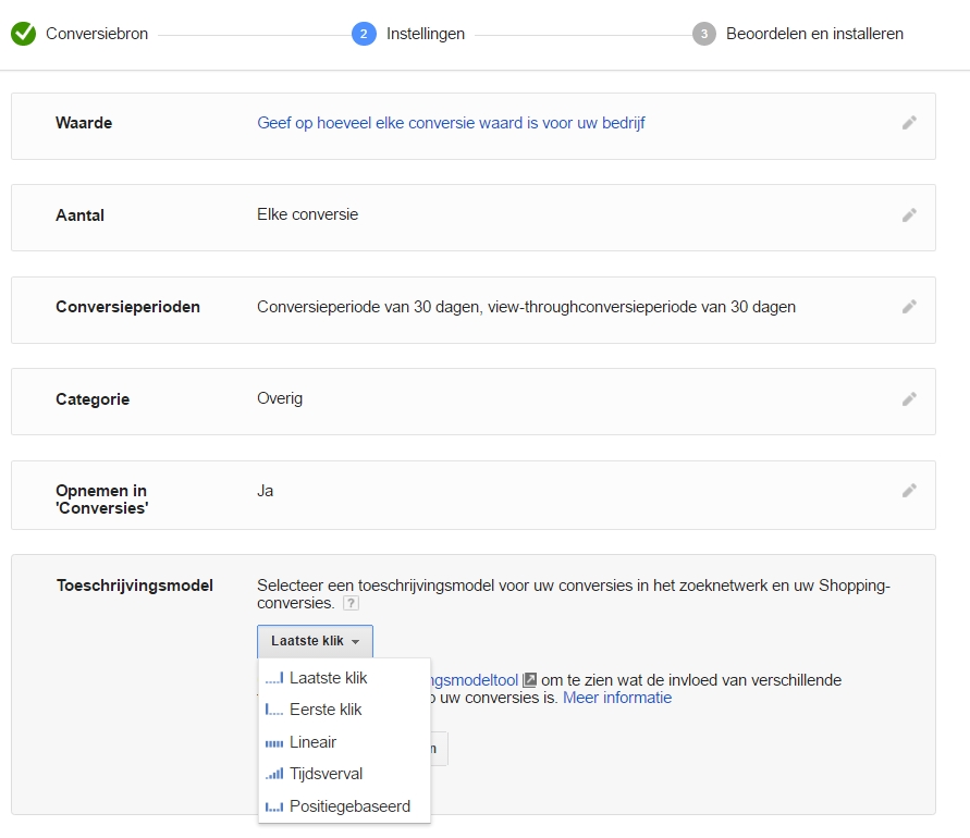 Google AdWords toeschrijvingsmodel wijzigen