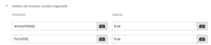 ForceSSL & AnonymizeIP extra velden Google Tag Manager