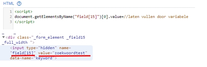 Script wegschrijven zoekwoord in hidden field